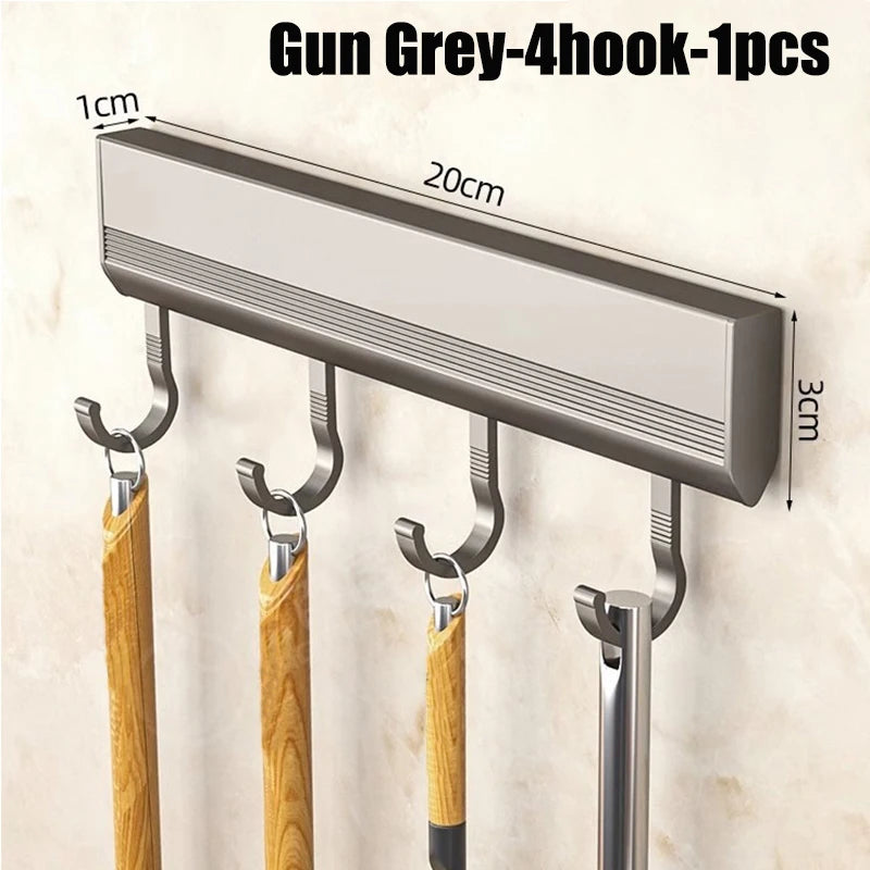 Aluminum Alloy Kitchen Utensil Storage Rack – Wall Mounted Hook Organizer
