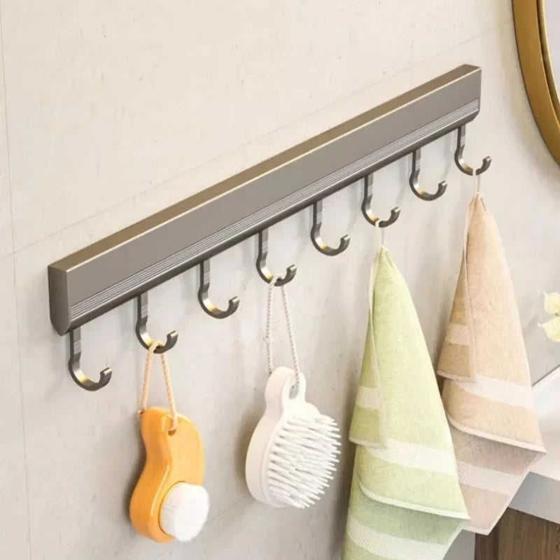Aluminum Alloy Kitchen Utensil Storage Rack – Wall Mounted Hook Organizer