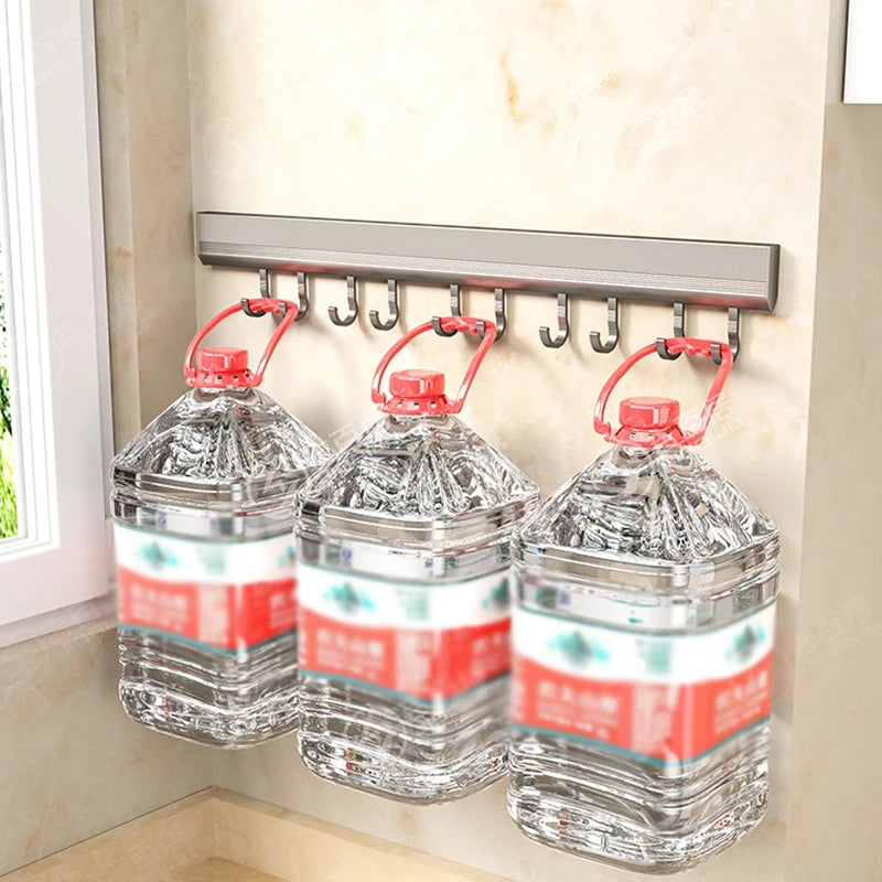 Aluminum Alloy Kitchen Utensil Storage Rack – Wall Mounted Hook Organizer