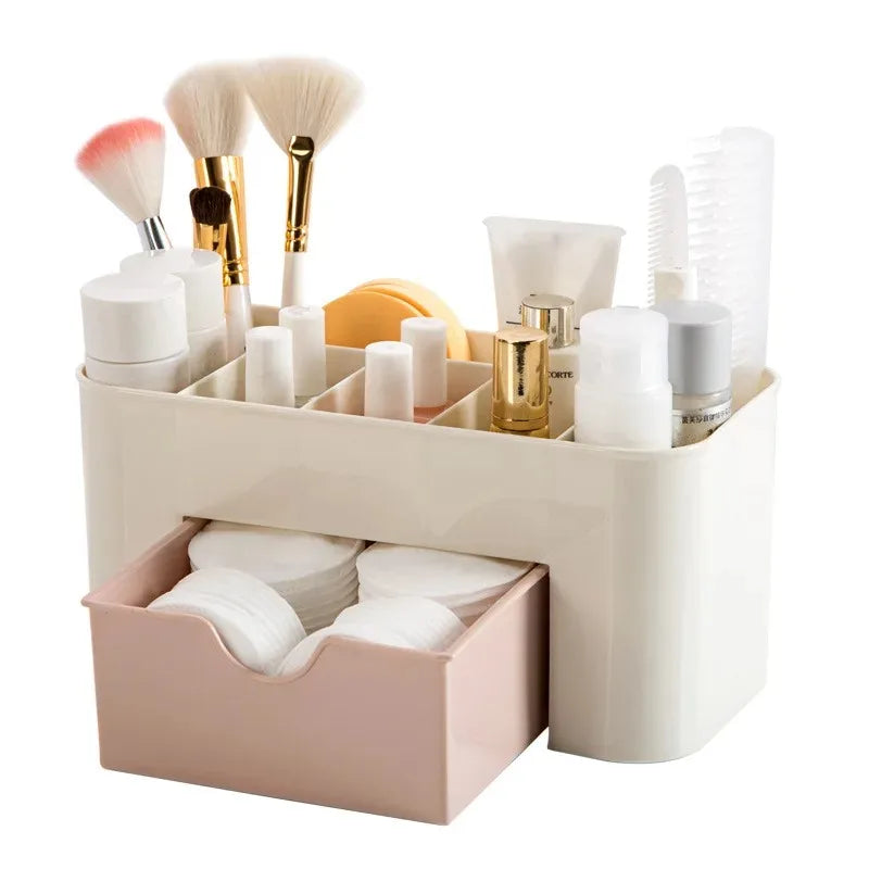 Compact Makeup Organizer with Drawer – Cotton Pad & Beauty Tool Storage Box