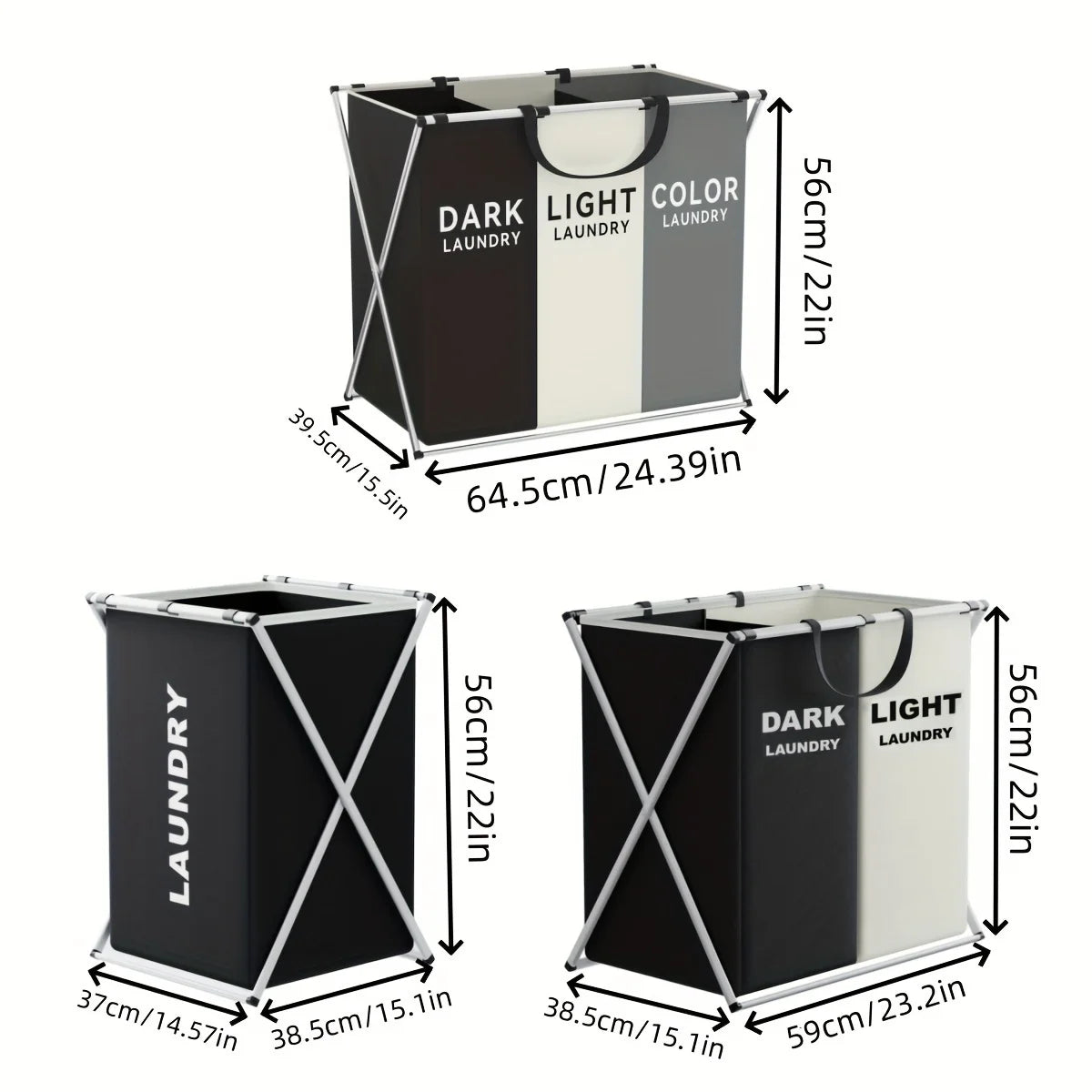 Large Foldable Laundry Hamper – 1, 2, or 3 Section Oxford Cloth Divided Washing Bin