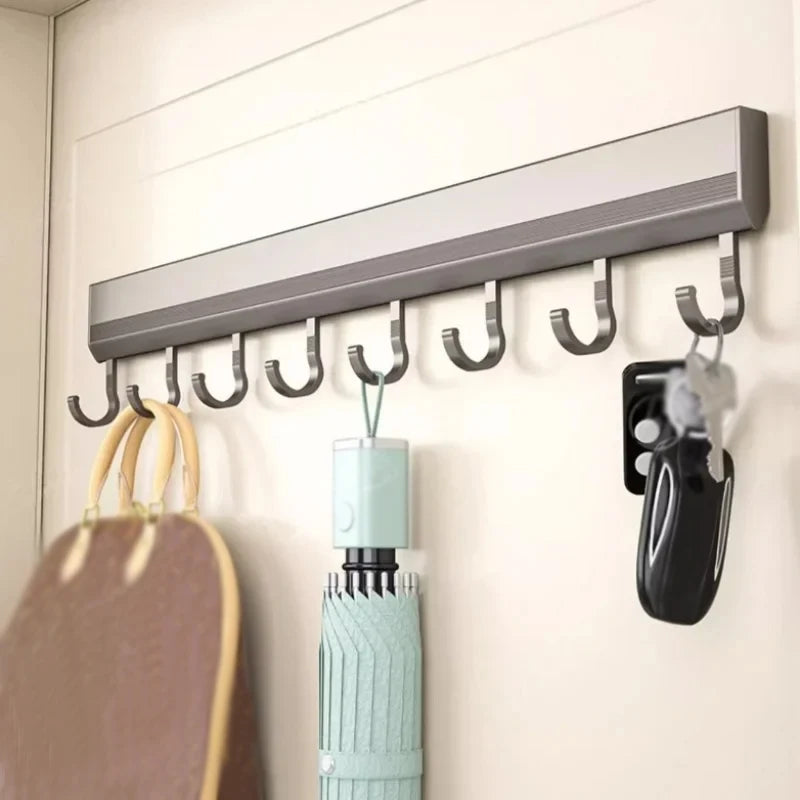 Aluminum Alloy Kitchen Utensil Storage Rack – Wall Mounted Hook Organizer