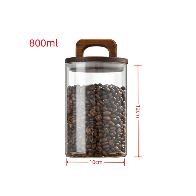 Airtight Glass Food Storage Jar with Wooden Lid – Modern Kitchen Canister