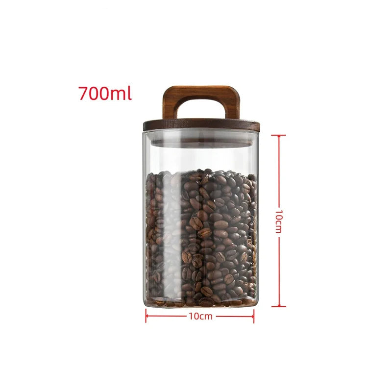 Airtight Glass Food Storage Jar with Wooden Lid – Modern Kitchen Canister