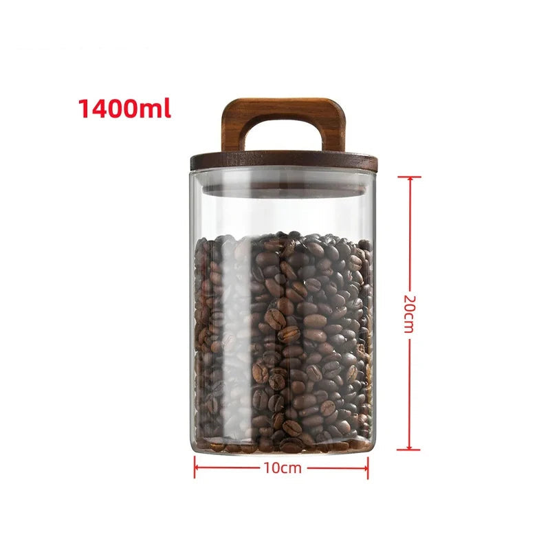 Airtight Glass Food Storage Jar with Wooden Lid – Modern Kitchen Canister