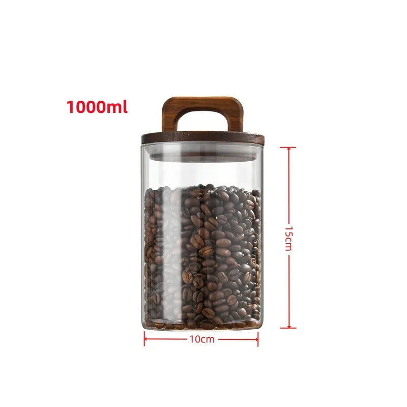 Airtight Glass Food Storage Jar with Wooden Lid – Modern Kitchen Canister