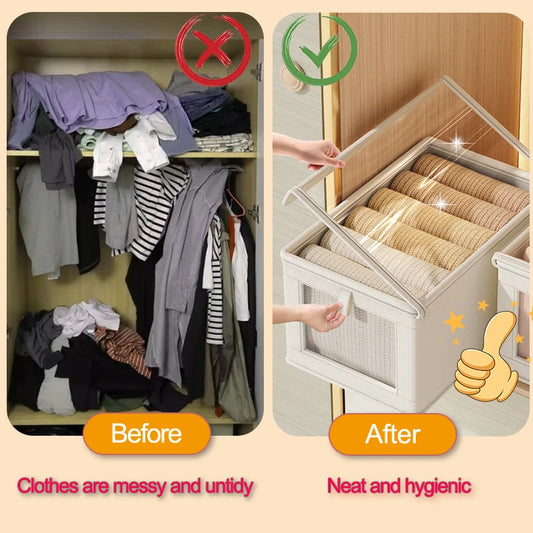 Foldable Clothes Storage Box with Lid – Dustproof Fabric Wardrobe Organizer