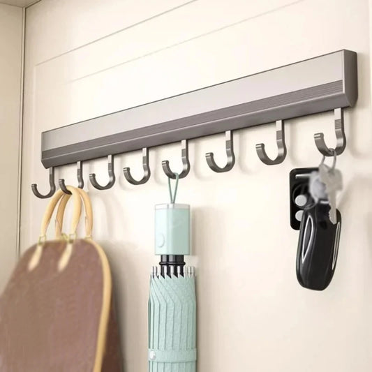 Aluminum Alloy Kitchen Utensil Storage Rack – Wall Mounted Hook Organizer