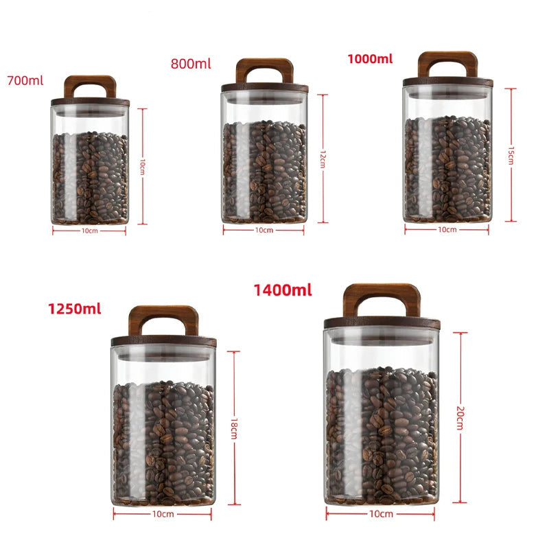 Airtight Glass Food Storage Jar with Wooden Lid – Modern Kitchen Canister