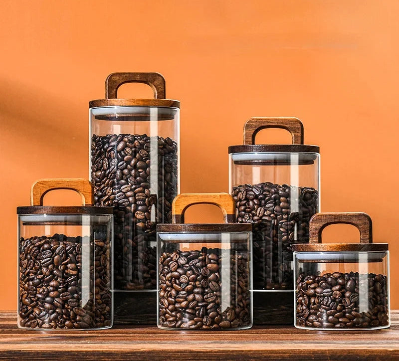 Airtight Glass Food Storage Jar with Wooden Lid – Modern Kitchen Canister