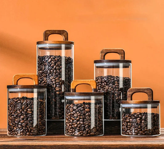Airtight Glass Food Storage Jar with Wooden Lid – Modern Kitchen Canister