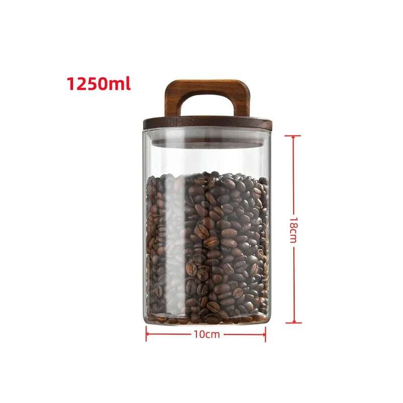 Airtight Glass Food Storage Jar with Wooden Lid – Modern Kitchen Canister